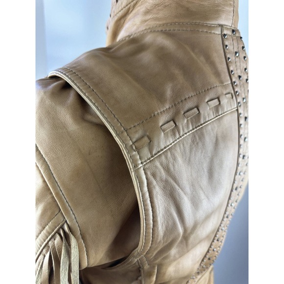 *Flawed Harley Davidson Women's Calamity Fringe Leather Jacket Brown Medium - Picture 6 of 16